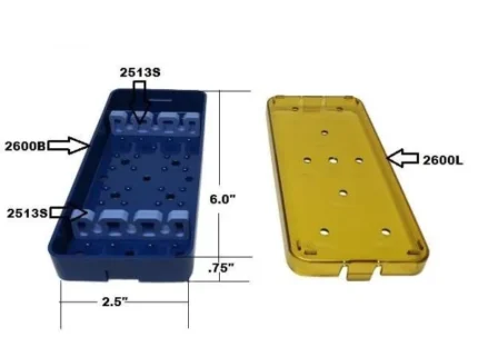 PST Instrument Knife Tray 2 Bars - 3 Slots, Base and Lid 6.4 x 15.2 x 1.9cm